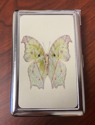 Whimsical Butterfly Cigarette Case with Built in Lighter Metal Wallet Fairy 
