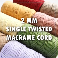 Macrame Cord Cotton 2mm, Single Twisted  47 Colours, Made in EU, Fast Delivery