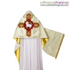 Metallic Gold Humeral Veil wt Agnus Dei embroidery, voile huméral, velo omerale