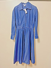 Nine West Sz L Shiny Blue Jean Shirt Dress w Pockets and full skirt fit flare