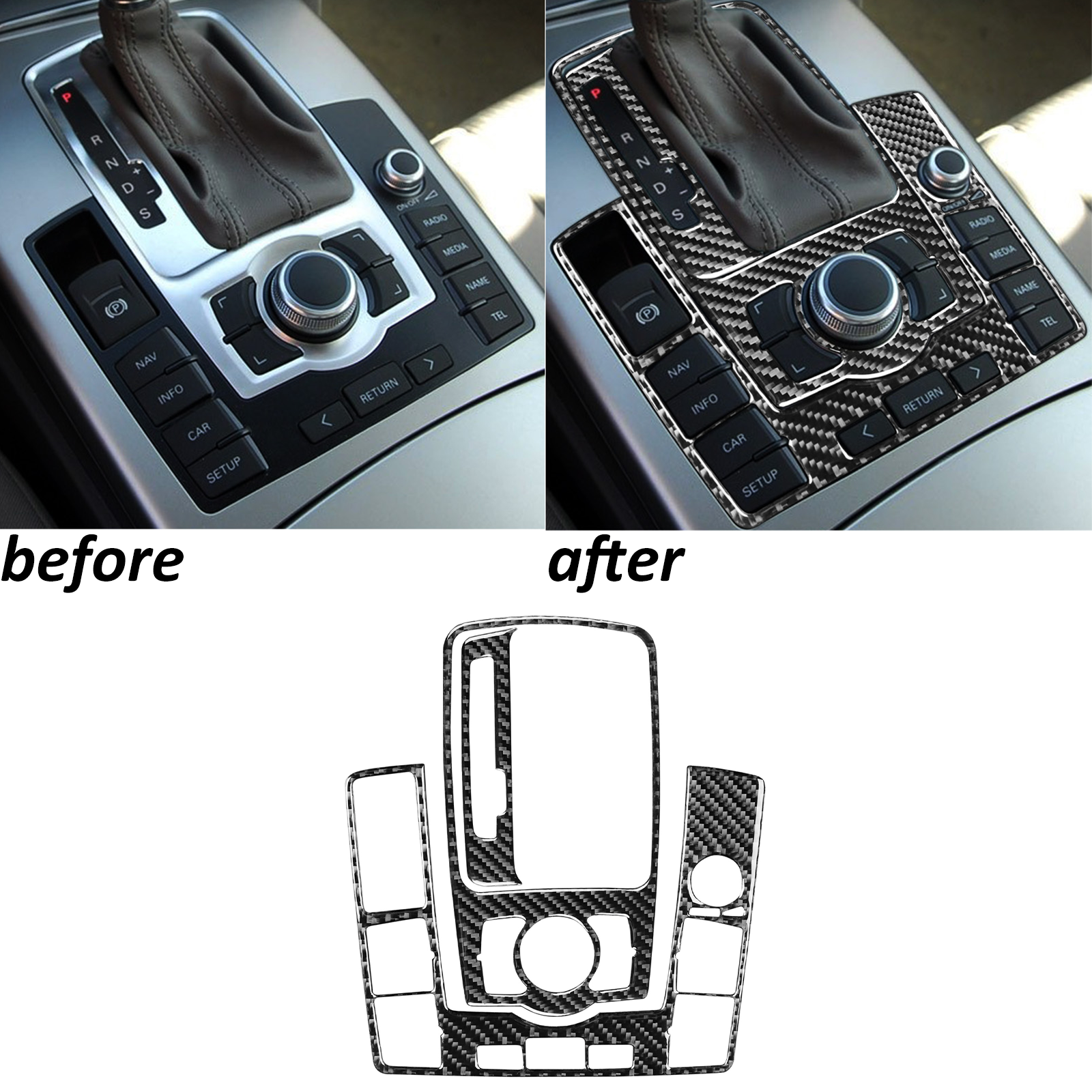 3Pcs Real Carbon Fiber Console Gear Shift Panel Trim For Audi A6 S6 C6 2005-2011