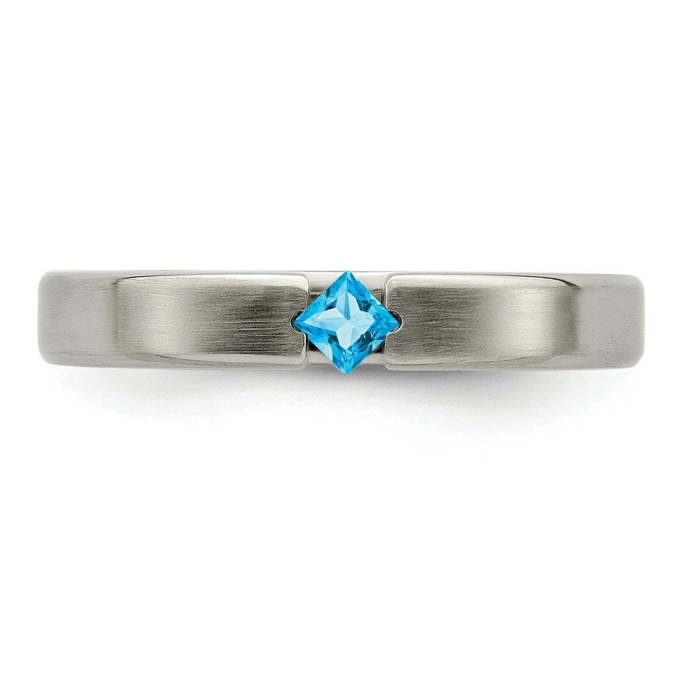 Alianza de boda Edward Mirell titanio 0,20 quilates topacio azul 4 mm cepillado tamaños 5 a 10 Foto 4 de 4