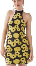 Urban Outfitters Charlie Yellow / Black Floral Knit Mini Dress Womens Medium