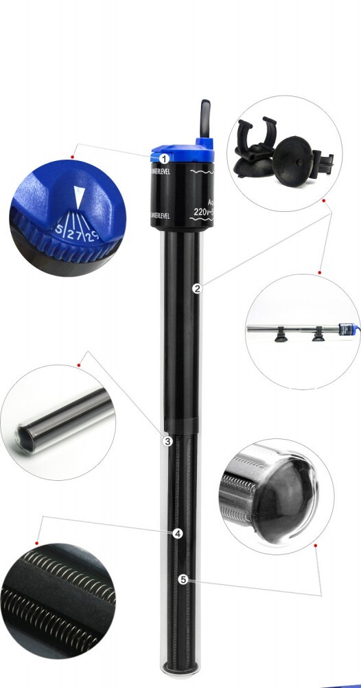 AquaOne asta riscaldante per acquario 200 Watt F223 riscaldatore di regolazione riscaldamento acqua dolce acqua di mare foto 2