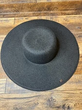 Calia By Carrie Underwood Women's  Wide Brim Straw Floppy Hat Black Coastal