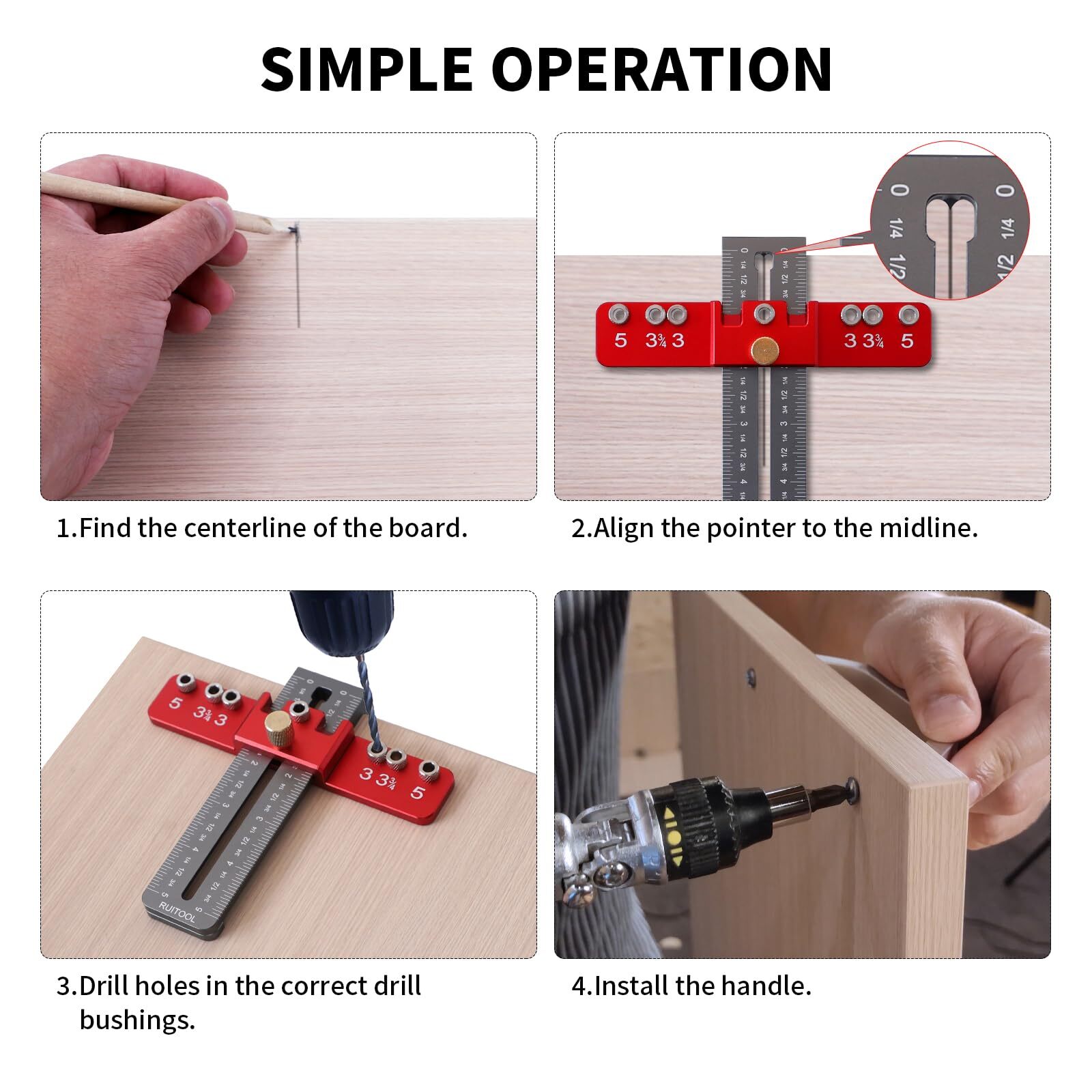 RUITOOL Cabinet Hardware Jig Tool Aluminium Alloy Cabinet Handle Install Temp...