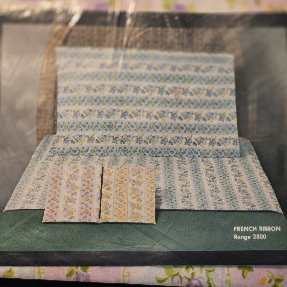 Vintage NOS Fieldcrest French Ribbon Queen Flat Sheet Floral Stripe Pink Purple - Image 3 of 4