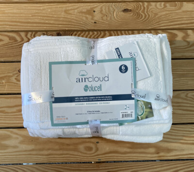 aircloud NWT 6 piece Olucell Resort towels set white sf11