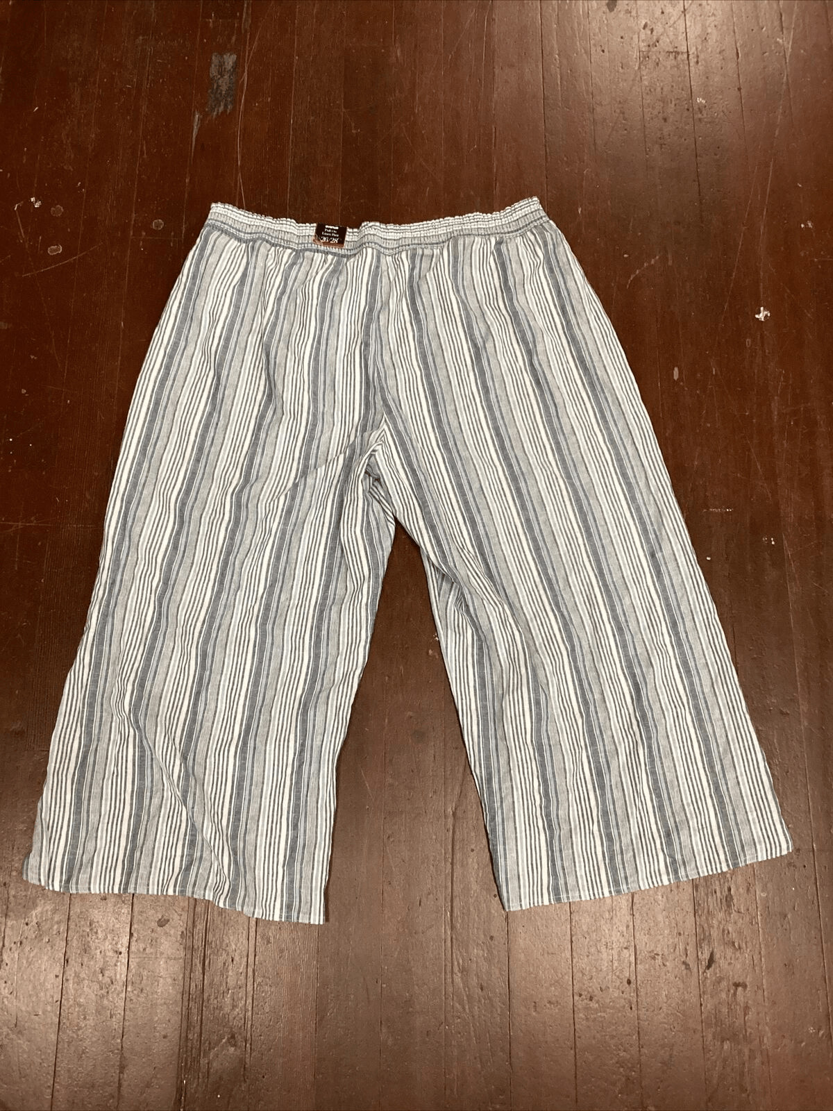 Avenue Womens Blue Striped Pull On Linen Stretch Pants Flowy Size 26/28