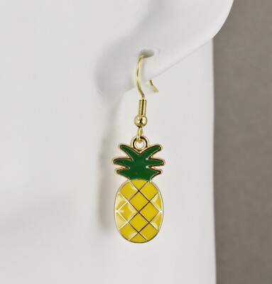 Pineapple earrings dangle lightweight earrings yellow green hawaiian fruit