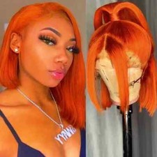 Short Bob Human Hair Wig 13x4 Lace Front Human Hair Wigs Ginger Orange Brazilian