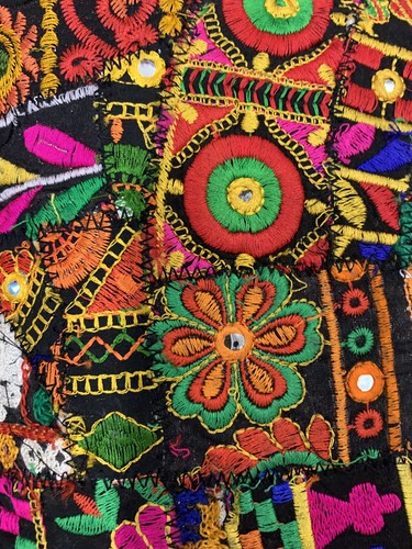 Indian Patchwork Gujarati Mandala Sari Ethnic Silk Cushion Covers Pom Poms 40cms - Picture 4 of 9