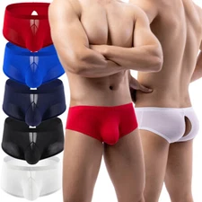 Men's Low-rise Boxer Briefs Pouch Shorts Trunks Underwear Underpants Back Hole