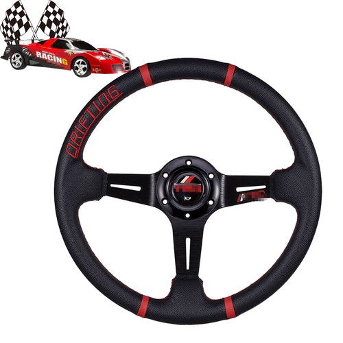 340mm Racing JDM Sport Car Low Dished Steering Wheel 3 Spoke 6 Hole Black - Picture 5 of 8