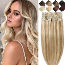Clip In Human Hair Extensions Full Head 100% Real Remy Hair 14" 16" 18" 20" 22"