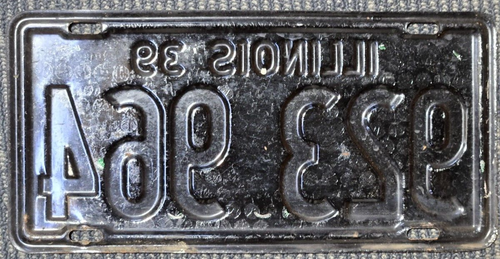 Vintage Black Yellow Illinois License Plate 1939 923 964 1 Piece - Picture 2 of 2