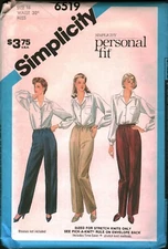 6519 Vintage Simplicity SEWING Pattern Misses 1980s Proportioned Pants UNCUT 16