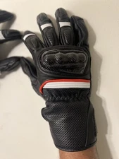 Mens Genuine Leather Biker Gloves Padded Style in Black White & Red