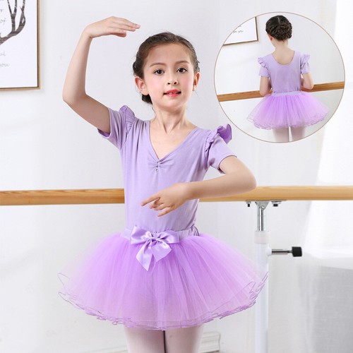 Lindo Vestido Tutú de Leotardo de Ballet para Niños Mono Corto Falda Conjunto Bailarina Gimnasia