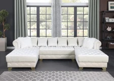 NEW Contemporary 122" U-Shaped Modern Velvet Sectional Cream White w/ 8 Pillows