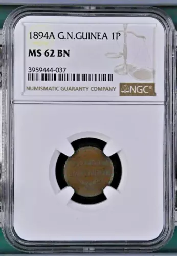 1894-A German New Guinea Pfennig Cooper Coin Wilhelm II Berlin Mint NGC MS-62 BN
