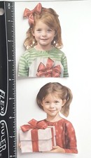 Lot of 2 Girls Holiday Holding Gifts SINGLE LAYER Embellishments 584