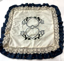 Vintage Candle Wick Hearts & Tulips Throw Pillow Cover Cottage Core