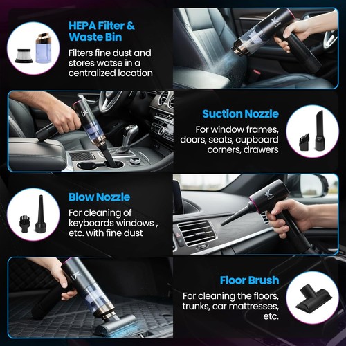 Handheld Car Vacuum Cleaner Dual Suction 7.5K & 12k Pa Portable Mini Blower - Picture 4 of 7