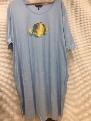Ulla Popken Nightgown Womens 28 30 Sleep Shirt Fish Sparkle Sequins Blue