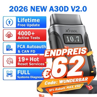 XTOOL A30D V2.0 Profi Diagnosegerät Auslesegerät OBD2 Alle Systeme Bluetooth FCA