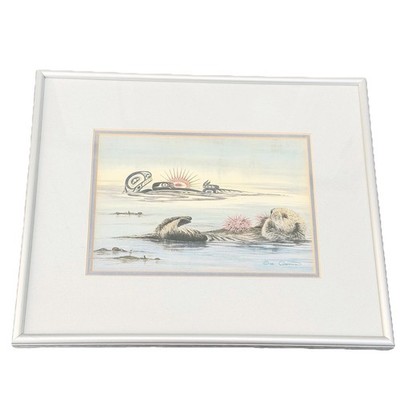 URCHINS By Sue Coleman 9x6 Print Vtg Framed Signed Watercolor NW Coast Sea Otter
