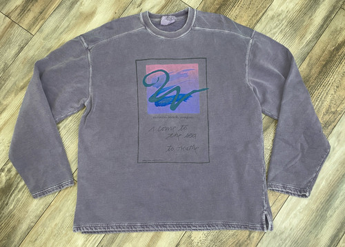 VTG 90s Y2k Authentic Pigment Cannon Beach Oregon Purple Ocean Crew Neck L
