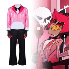 Hazbin Hotel ALASTOR Cosplay Costume Adult Halloween Pink Outfit Wig Full Set