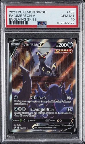 2021 POKEMON SWORD & SHIELD EVOLVING SKIES #189 FULL ART/UMBREON V PSA 10