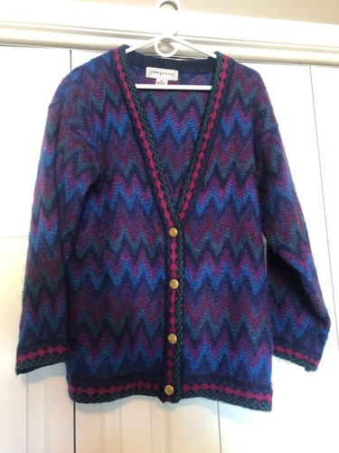 Vintage 90s Lord Issacs Mohair Blend Cardigan Women's Size Medium Chevron Stripe
