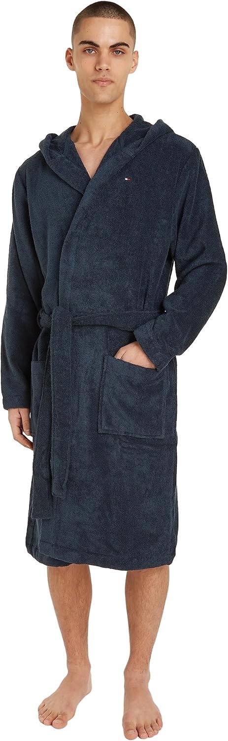 Tommy Hilfiger Men's Towelling Bathrobe Navy Blazer Blue Size S Hooded 100%