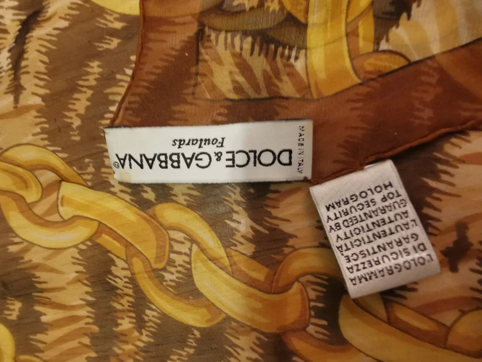 Dolce & Gabbana Foulards 100% Seta Silk Square Scarf 32" Brown Chain Print - Image 3 of 4