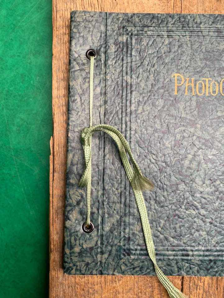 Álbum de fotografías vintage atado con cuerdas páginas en blanco 8 vacías sin usar 10" x 7" EE. UU. Foto 3 de 4