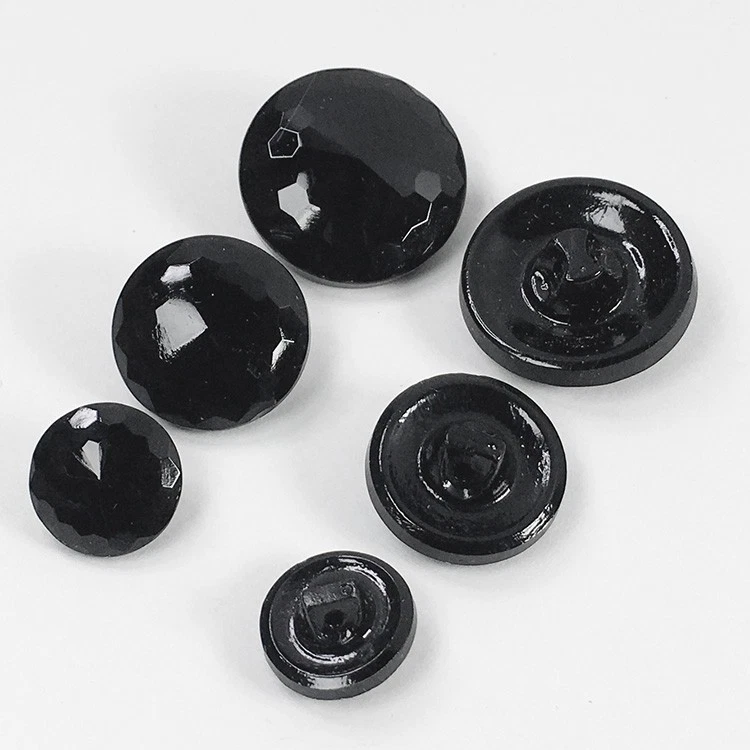 Crystal Round Glass Buttons with Shank by 2-pcs, Jet Black, 3 sizes, FF-55191 - Image 2 of 4
