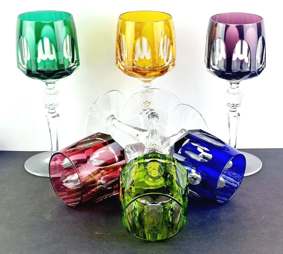 Set 6x Wine Glass Glas Flashed Glass Hand Cut Nachtmann Model Antika R1431 - Image 4 of 4