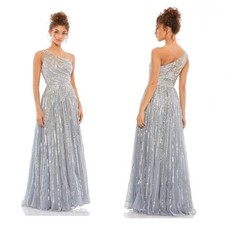 MAC DUGGAL Silver Embellished One Shoulder A-Line Gown 5220 SZ 8 NWT $598