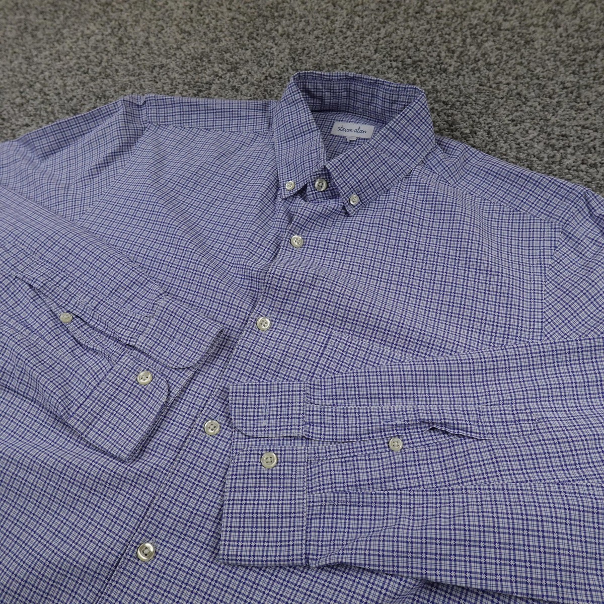 Steven Alan Shirt Mens L Blue Check Button Down Long Sleeve Casual