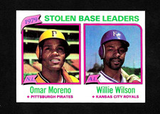 1980 TOPPS BASEBALL #204 STOLEN BASE LEADERS WILLIE WILSON & OMAR MORENO NM-MT
