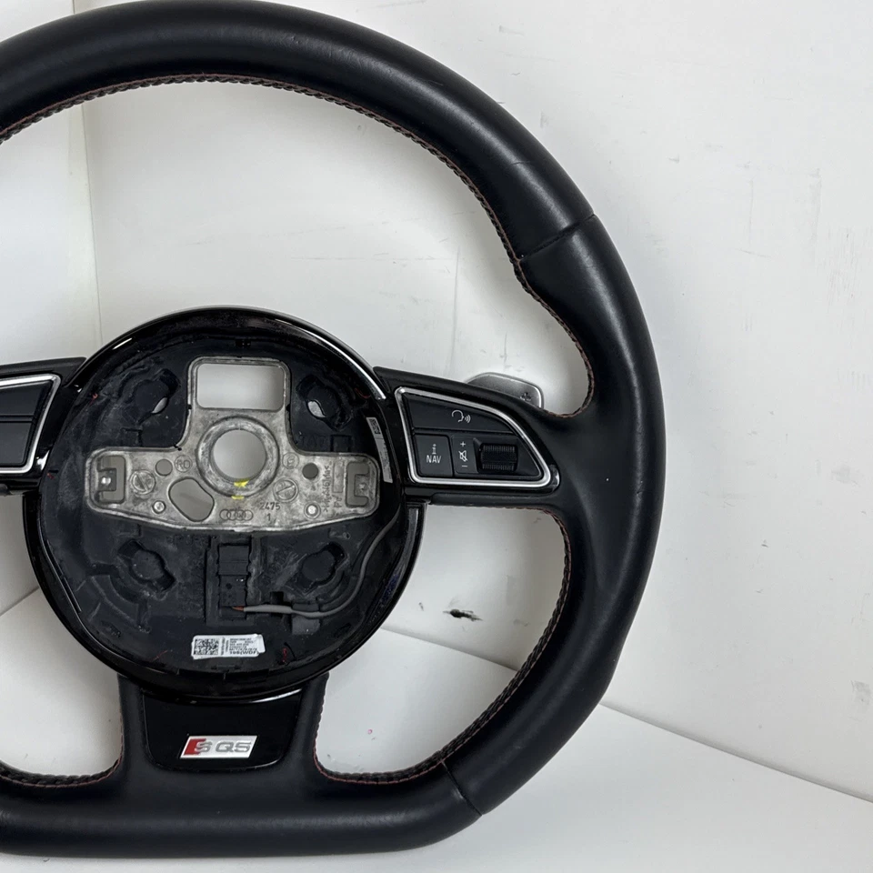 Audi SQ5 2017 fondo plano volante de cuero negro con puntada roja OEM Foto 4 de 4