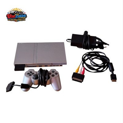 Sony PlayStation 2 Slim Konsole Silber, PS2 + Original Controller - SCPH-77004