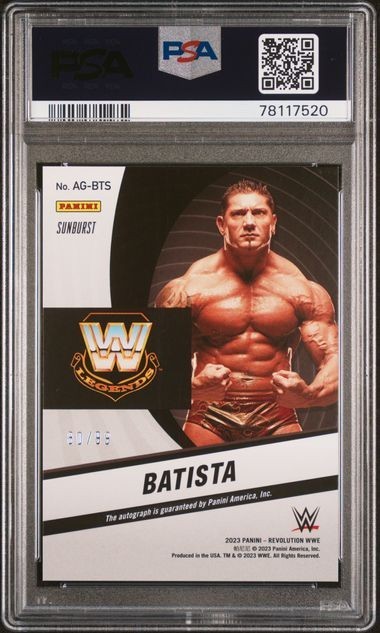 2022 Panini Revolution WWE Batista Autograph PSA 9 Sunburst /99 AGBTS Marvel view 2