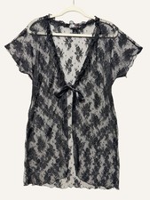 Sheer Black Lace Duster Cardigan Size Large Tie Front Romantic Whimsigoth