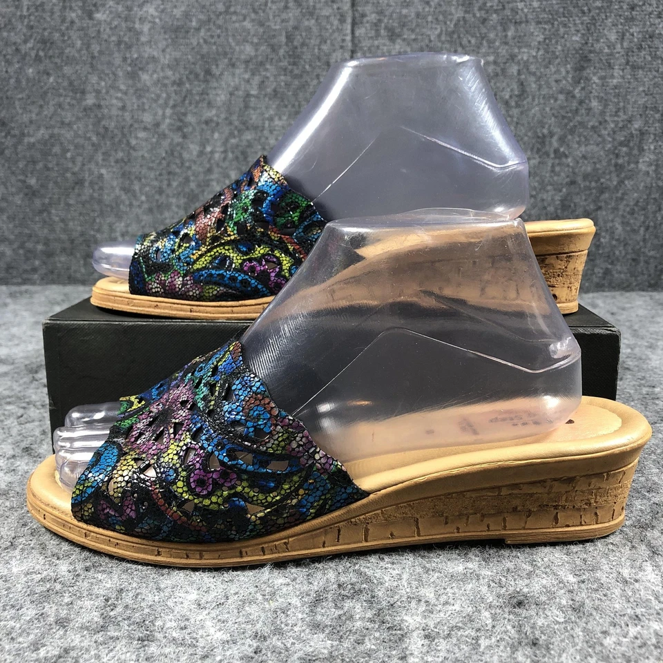 Sapatos femininos Spring Step tamanho 9.5 sandálias de couro cunha conforto feito na Itália - Imagem 2 de 4