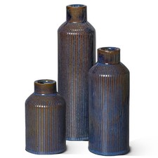 Blue Ceramic Vase Set of 3, Textured Modern Flower Vase, Decorative Vases for