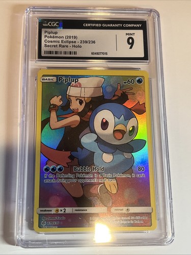 Pokemon Piplup 239/236 Secret Rare CGC 9 Holo Cosmic Eclipse Pokémon Card Graded